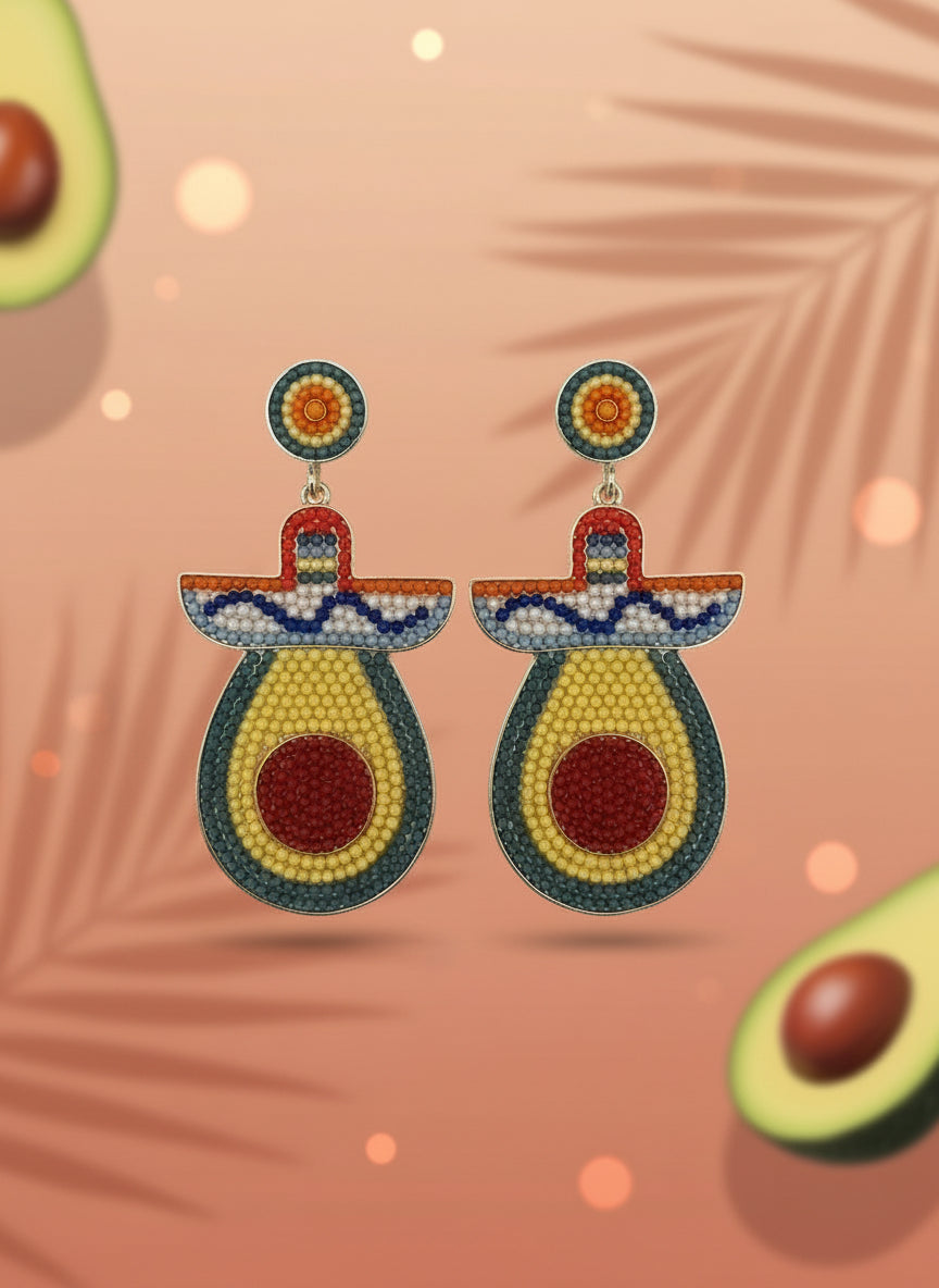 meixcan hat avocado bead earrings