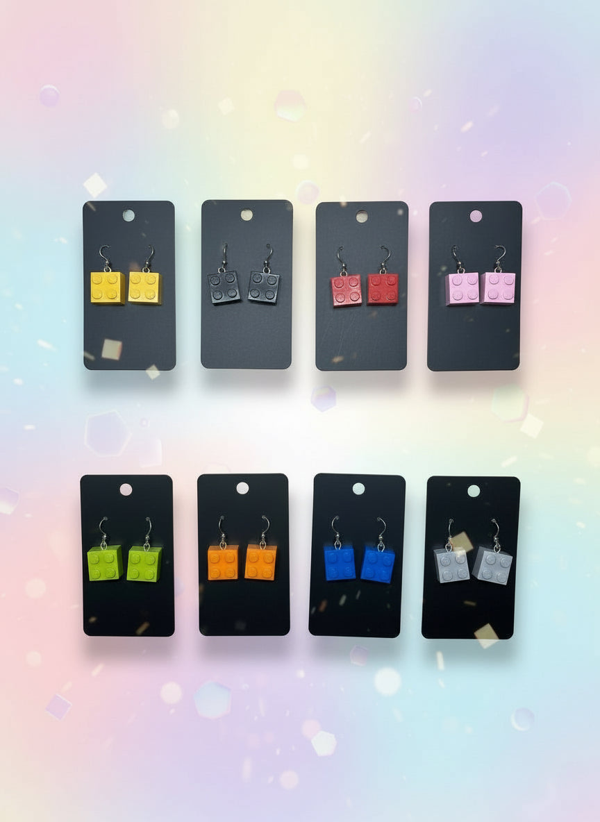 Set of colorful lego earrrings