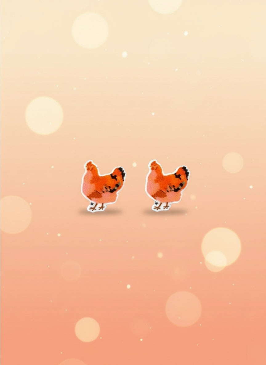 Chicken Stud Earrings – Colorful Farmhouse Style Chicken Lover Jewelry