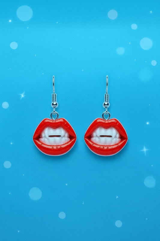 Red Lips Bite Earrings – Vampire Candy Dangle Halloween Jewelry