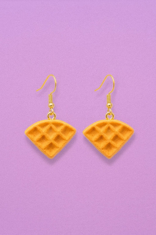 Waffle Earrings – Mini Breakfast Dangle Jewelry for Food Lovers