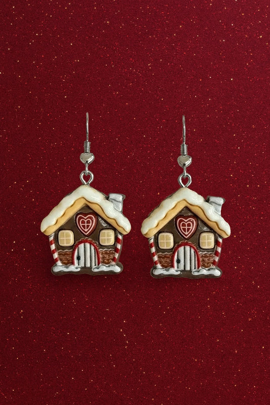 Gingerbread House Earrings – Cute Christmas Holiday Dangle Jewelry