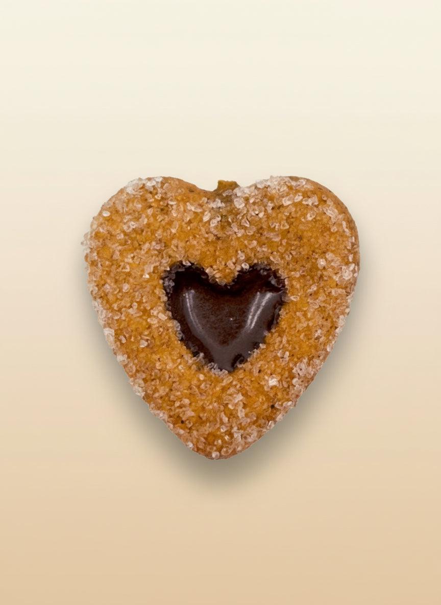 Assorted Fake Cookie Magnets - realistic heart-shaped cookie magnet with chocolate filling and sugar crystals.