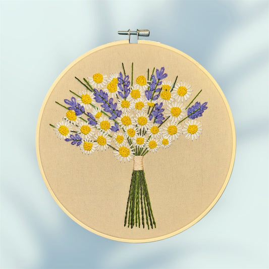 Hand Embroidered Lavender & Daisy Hoop Art | Cottagecore Wall Decor by CraftnCrumble LLC