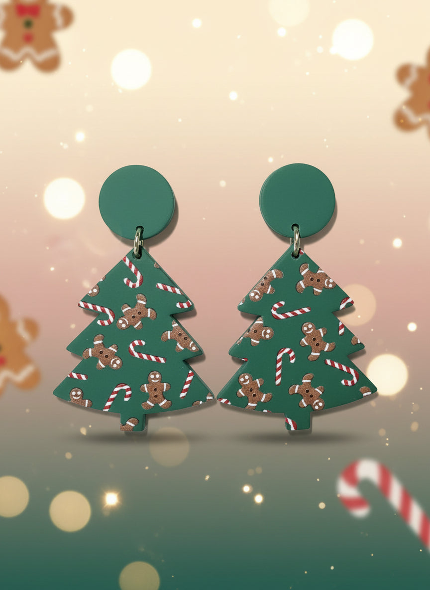 gingerbread tree christmas earrings