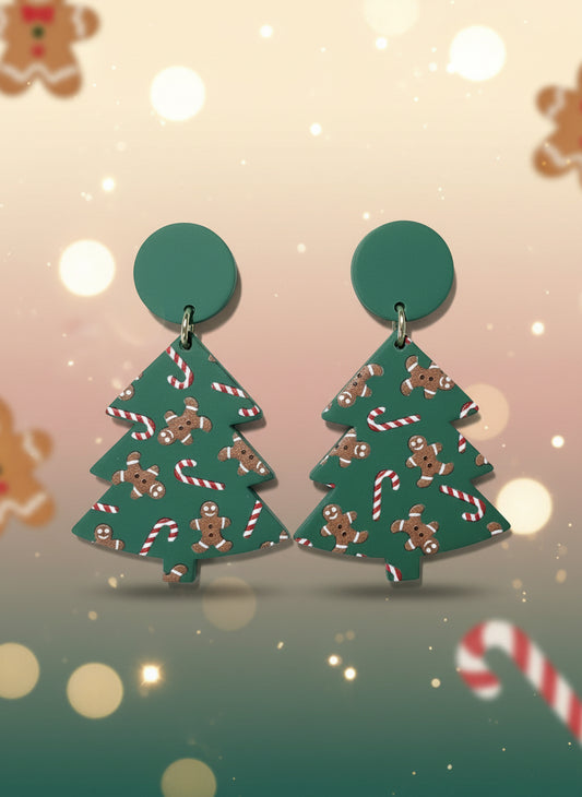 gingerbread tree christmas earrings