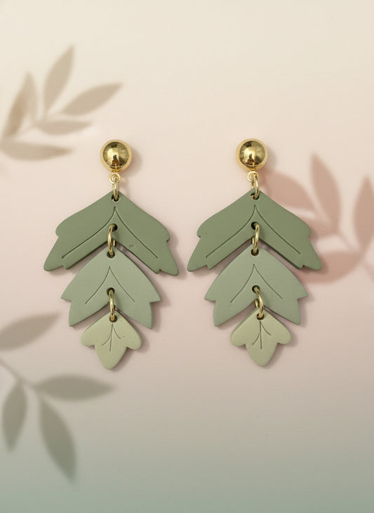 Sage Green Leaf Earrings – Boho Dangle Jewelry for Nature Lovers