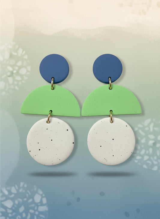 Blue, Green & White Color Block Earrings – Modern Geometric Dangle Jewelry