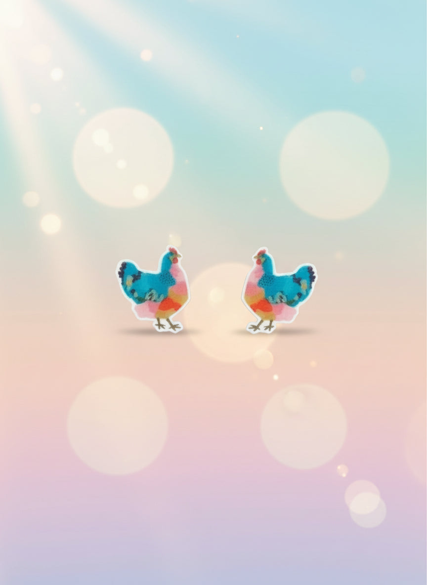 Chicken Stud Earrings – Colorful Farmhouse Style Chicken Lover Jewelry