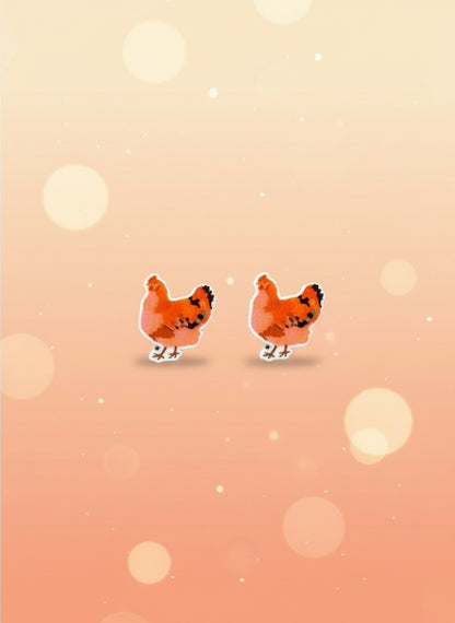 Chicken Stud Earrings – Colorful Farmhouse Style Chicken Lover Jewelry