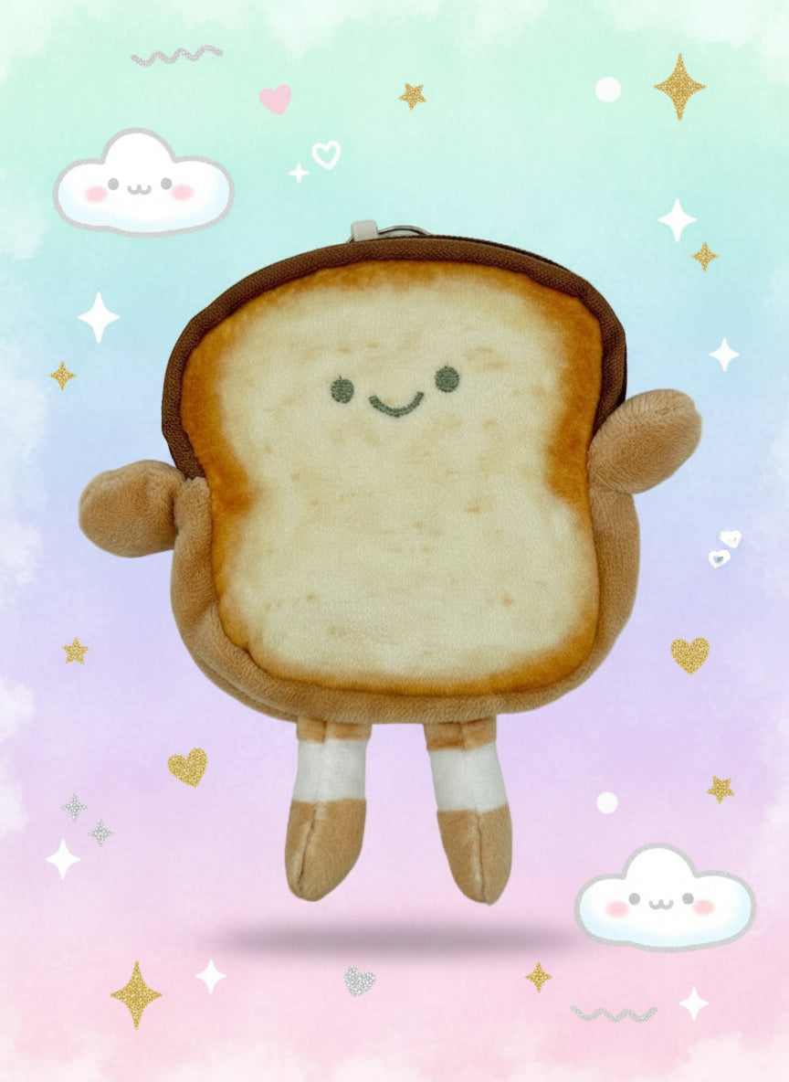 Cute Toast Plush Coin Purse with a smiling face and soft texture, perfect for holding small essentials.