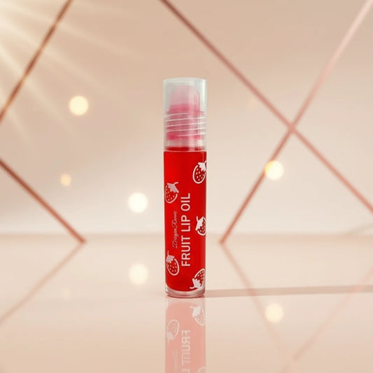 Fruit Lip Oil in a sleek red tube for hydrated, smooth, and glossy lips with fruity extracts.