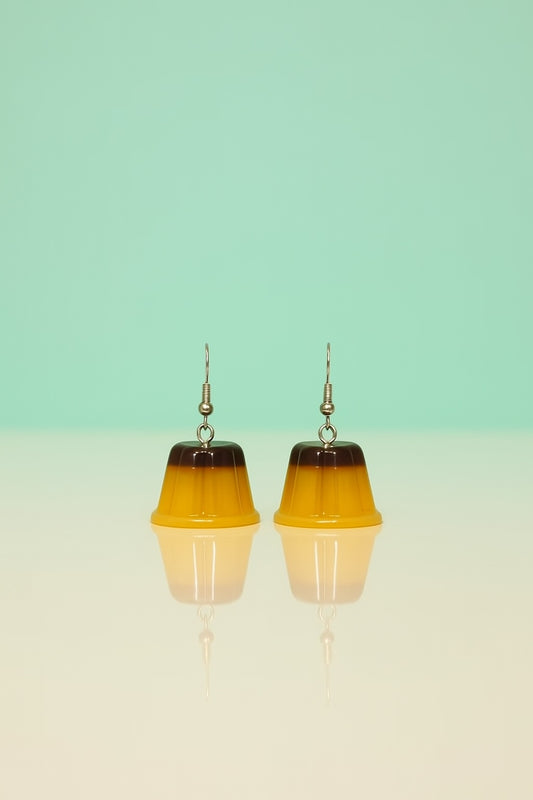 Realistic Flan Earrings – Mini Dessert Dangle Jewelry for Food Lovers