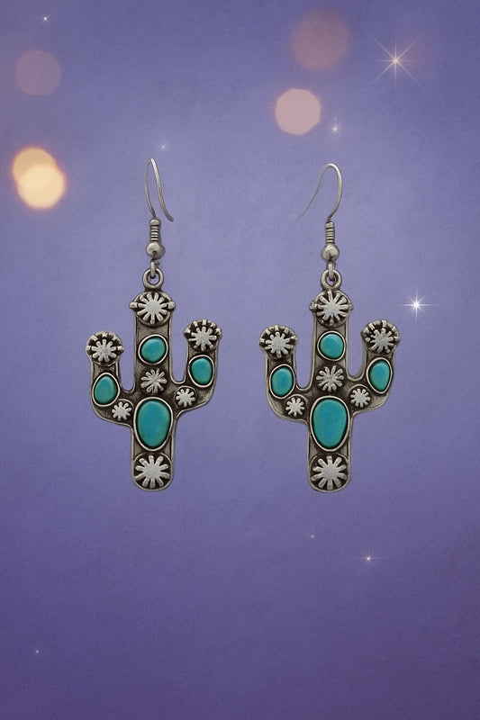 Vintage Cactus Prickly Earrings – Western Desert Dangle Jewelry