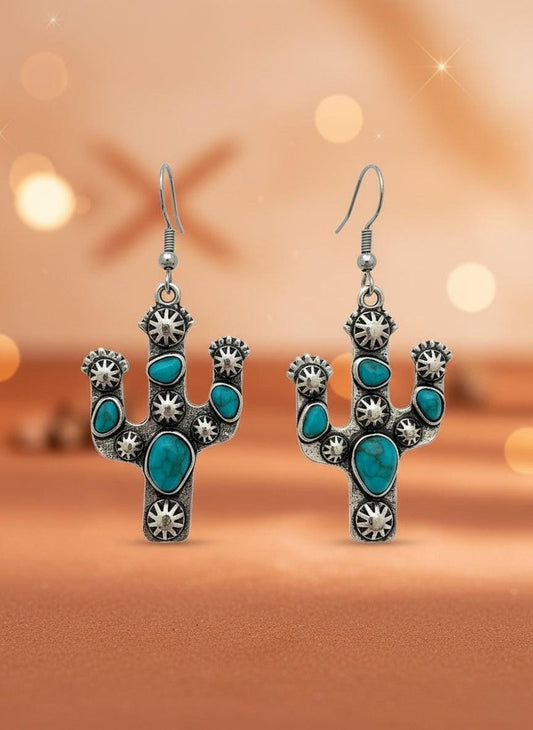 Vintage Cactus Prickly Earrings – Western Desert Dangle Jewelry