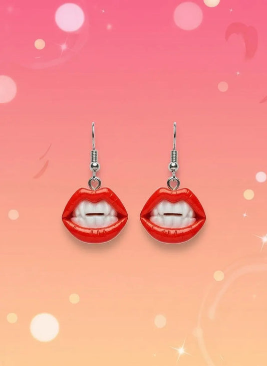 Red Lips Bite Earrings – Vampire Candy Dangle Halloween Jewelry