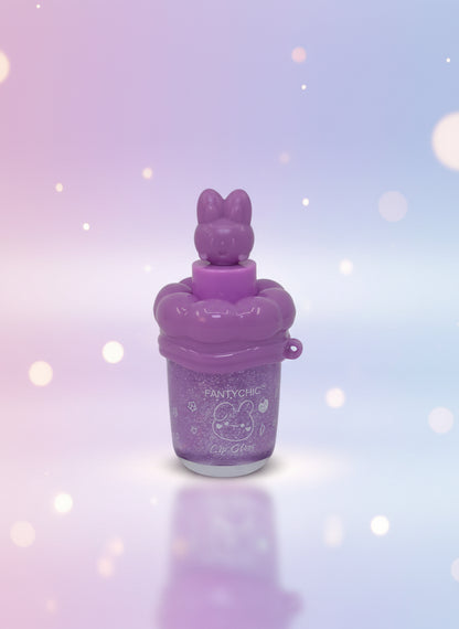 FANTYCHIC Gloss Lip Shine – Clear Sparkle Lip Gloss in Rabbit Tube showcasing the unique rabbit-shaped applicator.