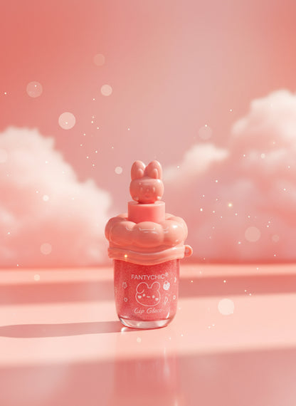 FANTYCHIC Gloss Lip Shine – Clear Sparkle Lip Gloss in Rabbit Tube with a cute bunny applicator.