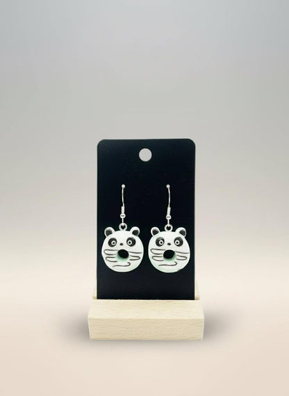 Cute Animal Donut Earrings with adorable tiger faces, handmade resin kawaii charm jewelry on display.