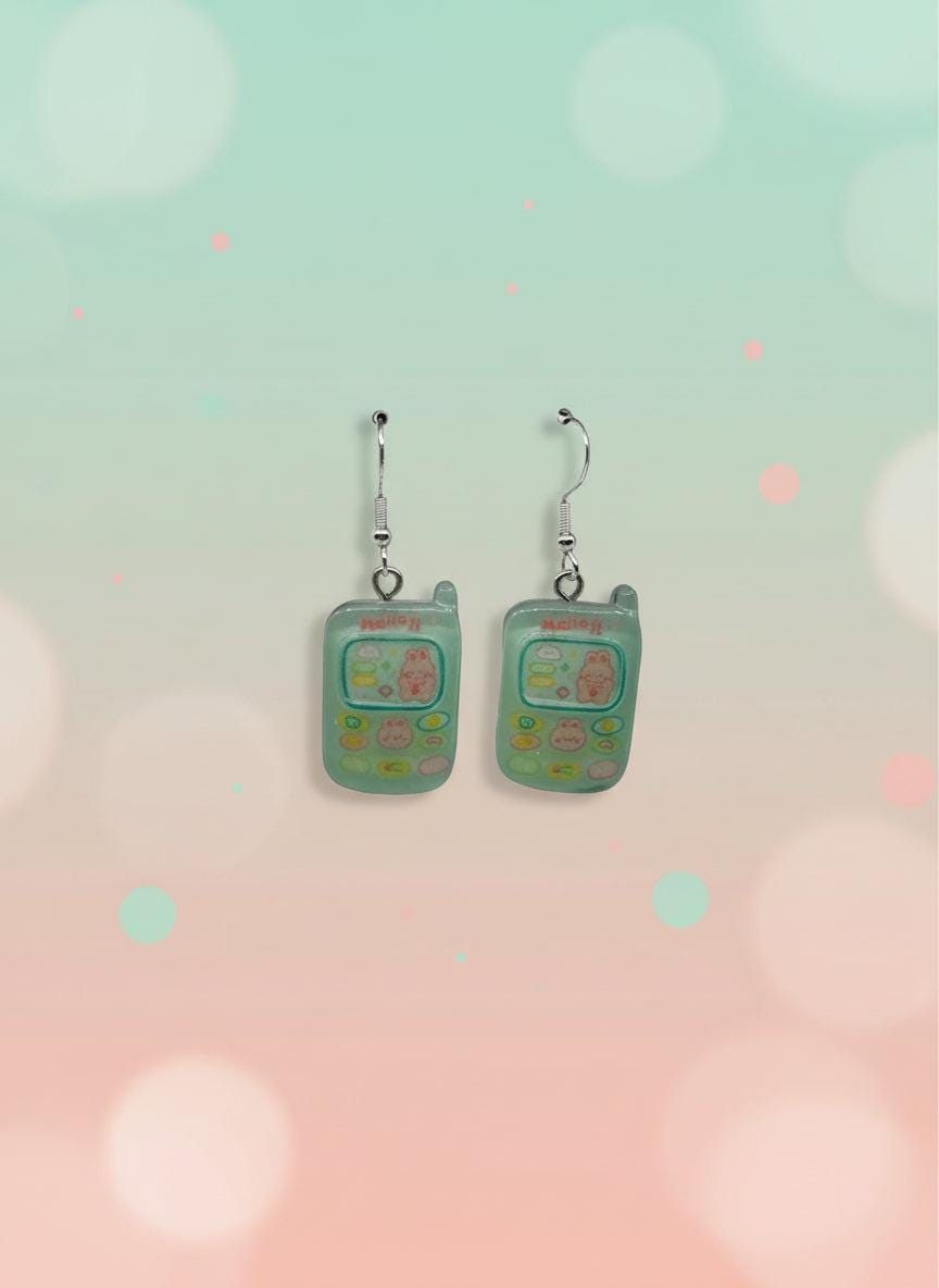 Adorable Kawaii Phone Earrings featuring colorful resin cartoon phone designs.