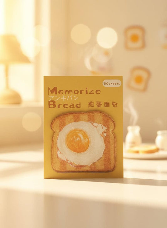 Pack of &#39;Memorize Bread&#39; with a toast design on a blurred background