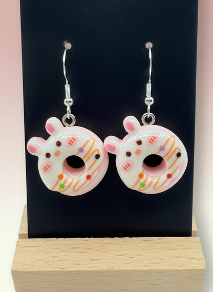 Cute Animal Donut Earrings featuring adorable animal faces and colorful resin details.