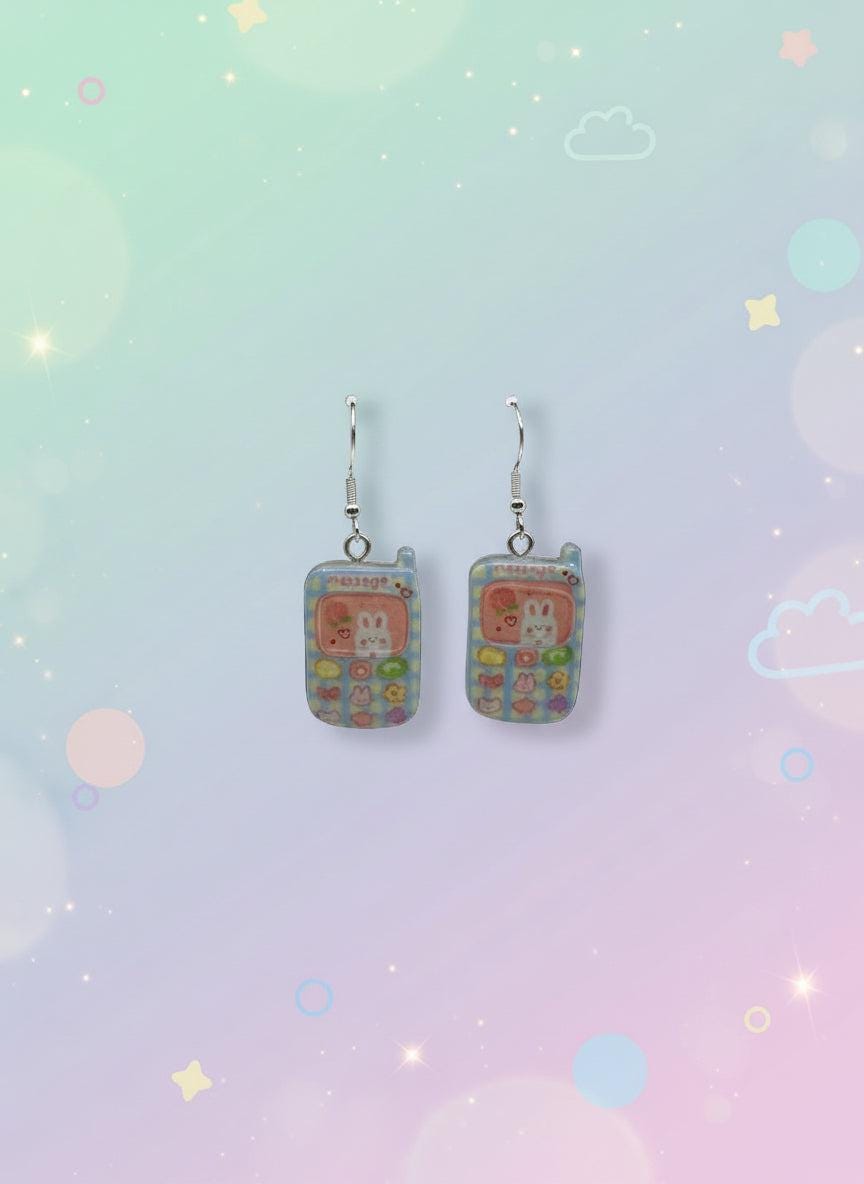 Adorable Kawaii Phone Earrings featuring colorful mini phone designs in resin material.