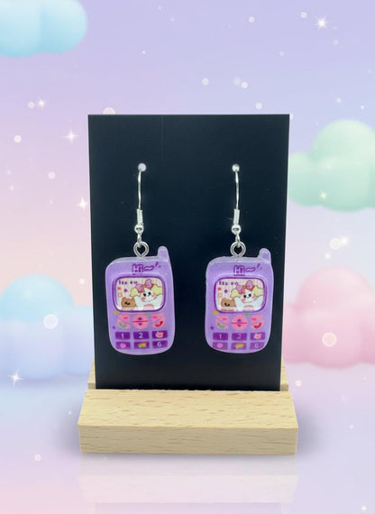 Adorable Kawaii Phone Earrings featuring cute resin cartoon phone design with a glossy finish.