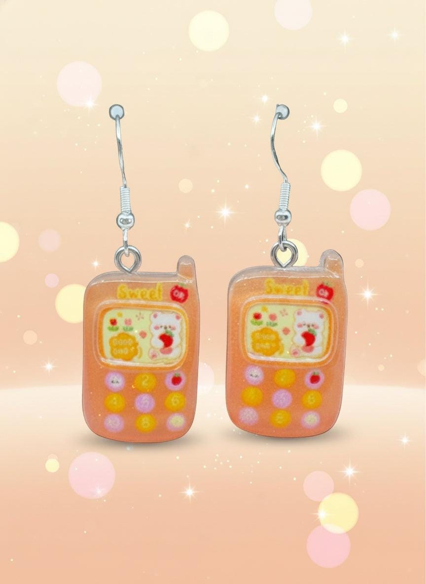 Adorable Kawaii Phone Earrings – Cute resin cartoon jewelry with colorful mini phone characters.