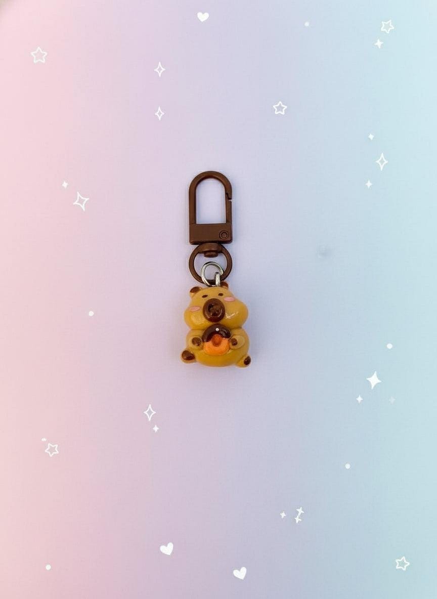 Keychain with bear design in clear packaging on a white background